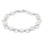 Sterling Silver Mother of Pearl Nine Stone Round Ring Bracelet. B537.