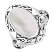 Sterling Silver Mother of Pearl Oval Celtic Ring. R128.