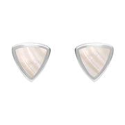 Sterling Silver Mother of Pearl Small Curved Triangle Stud Earrings. E061. 