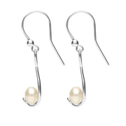 Sterling Silver Pearl Open Twist Drop Earrings. e1890.