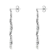 Sterling Silver Pearl and Marcasite Triple Open Oval Drop Earrings E1692