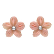 Sterling Silver Pink Conch Large Pansy Tuberose Stud Earrings, E2153