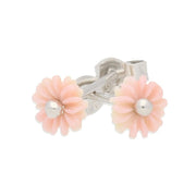 Sterling Silver Pink Conch Tuberose Daisy Stud Earrings, E2160.