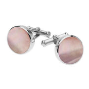 Sterling Silver Pink Mother Of Pearl Round Shape Cufflinks, CL004.
