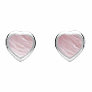 Sterling Silver Pink Mother Of Pearl Small Framed Heart Stud Earrings. E763.