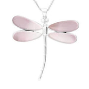 Sterling Silver Pink Mother of Pearl Four Stone Large Dragonfly Necklace. P460.