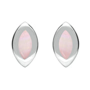 Sterling Silver Pink Mother of Pearl Framed Marquise Stud Earrings. E561.