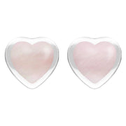 Sterling Silver Pink Mother of Pearl Large Framed Heart Stud Earrings. E433.