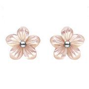 Sterling Silver Pink Mother of Pearl Tuberose Pansy Stud Earrings, E2153