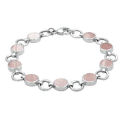 Sterling Silver Pink Mother of Pearl Nine Stone Round Ring Bracelet. B537.