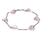 Sterling Silver Pink Mother of Pearl Split Heart Bracelet. B360.