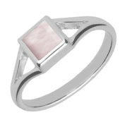 Sterling Silver Pink Mother of Pearl Square Split Shoulder Ring. R063.