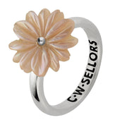 Sterling Silver Pink Mother of Pearl Tuberose Daisy Ring, R997.