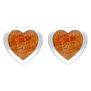 Sterling Silver Red Apple Coral Large Heart Stud Earrings, E433