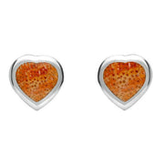 Sterling Silver Red Apple Coral Small Heart Stud Earrings, E763