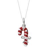 Sterling Silver Red Enamel Small Candy Cane Necklace, P2785C.