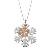 Sterling Silver Rose Gold Large Snowflake Necklace, P2809C.