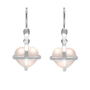 Sterling Silver Rose Quartz Small Cross Heart Drop Earrings E1287