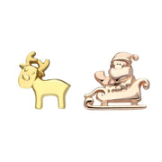 Sterling Silver Rose Yellow Gold Santa Reindeer Stud Earrings E2469