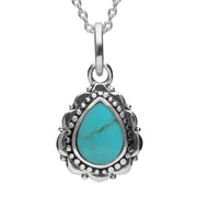 Sterling Silver Turquoise Beaded Edge Pear Shape Necklace, P2094.