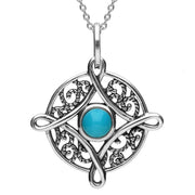 Sterling Silver Turquoise Detailed Four Point Cross Necklace, P2551.