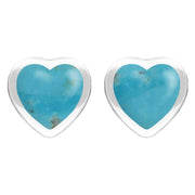 Sterling Silver Turquoise Large Framed Heart Stud Earrings. E433.