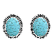 Sterling Silver Turquoise Large Oval Foxtail Stud Earrings D
