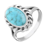 Sterling Silver Turquoise Large Oval Rope Edge Ring R177