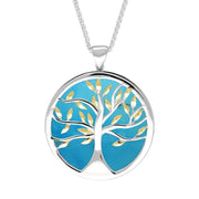Sterling Silver Yellow Gold Plated Turquoise Large Round Tree of Life Necklace P3418
