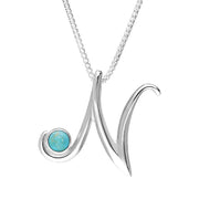 Sterling Silver Turquoise Love Letters Initial N Necklace P3461C
