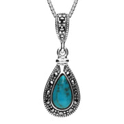 Sterling Silver Turquoise Marcasite Small Beaded Pear Necklace P2143