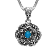 Sterling Silver Turquoise Marcasite Flower Necklace, P2128.