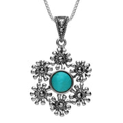 Sterling Silver Turquoise Marcasite Flower Petal Necklace, P2119.