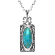 Sterling Silver Turquoise Marcasite Oval Oblong Necklace. P2133.
