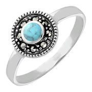 Sterling Silver Turquoise Marcasite Round Ring, R747.