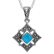 Sterling Silver Turquoise Marcasite Square Necklace, P2341.