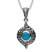 Sterling Silver Turquoise Marcasite Twisted Round Necklace, P2137.