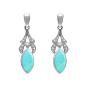 Sterling Silver Turquoise Marquise Drop Earrings. E075.