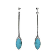 Sterling Silver Turquoise Marquise Long Drop Earrings. E131.