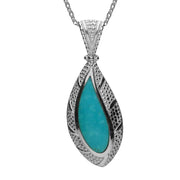 Sterling Silver Turquoise Marquise Shape Beaded Edge Necklace, P2088.