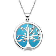 Sterling Silver Turquoise Medium Round Tree of Life Necklace P3441