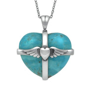 Sterling Silver Turquoise Medium Winged Cross Heart Necklace, P1856.