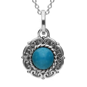 Sterling Silver Turquoise Ornate Rope Edge Necklace, P2090.