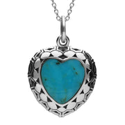 Sterling Silver Turquoise Oxidised Heart Necklace, P2557.