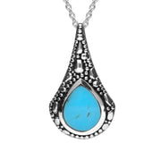 Sterling Silver Turquoise Oxidised Teardrop Necklace, P2535.