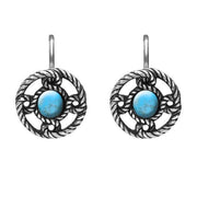 Sterling Silver Turquoise Rope Edge Port Hole Drop Earrings, E1621.