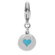 Sterling Silver Turquoise Round Shaped Heart Clip Charm, G665.