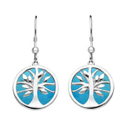 Sterling Silver Turquoise Round Tree of Life Drop Earrings E2485