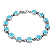 Sterling Silver Turquoise Square Cushion Bracelet. B538.