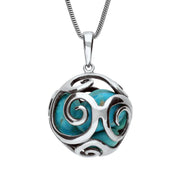 Sterling Silver Turquoise Swirl Cage Bead Necklace. P2313.